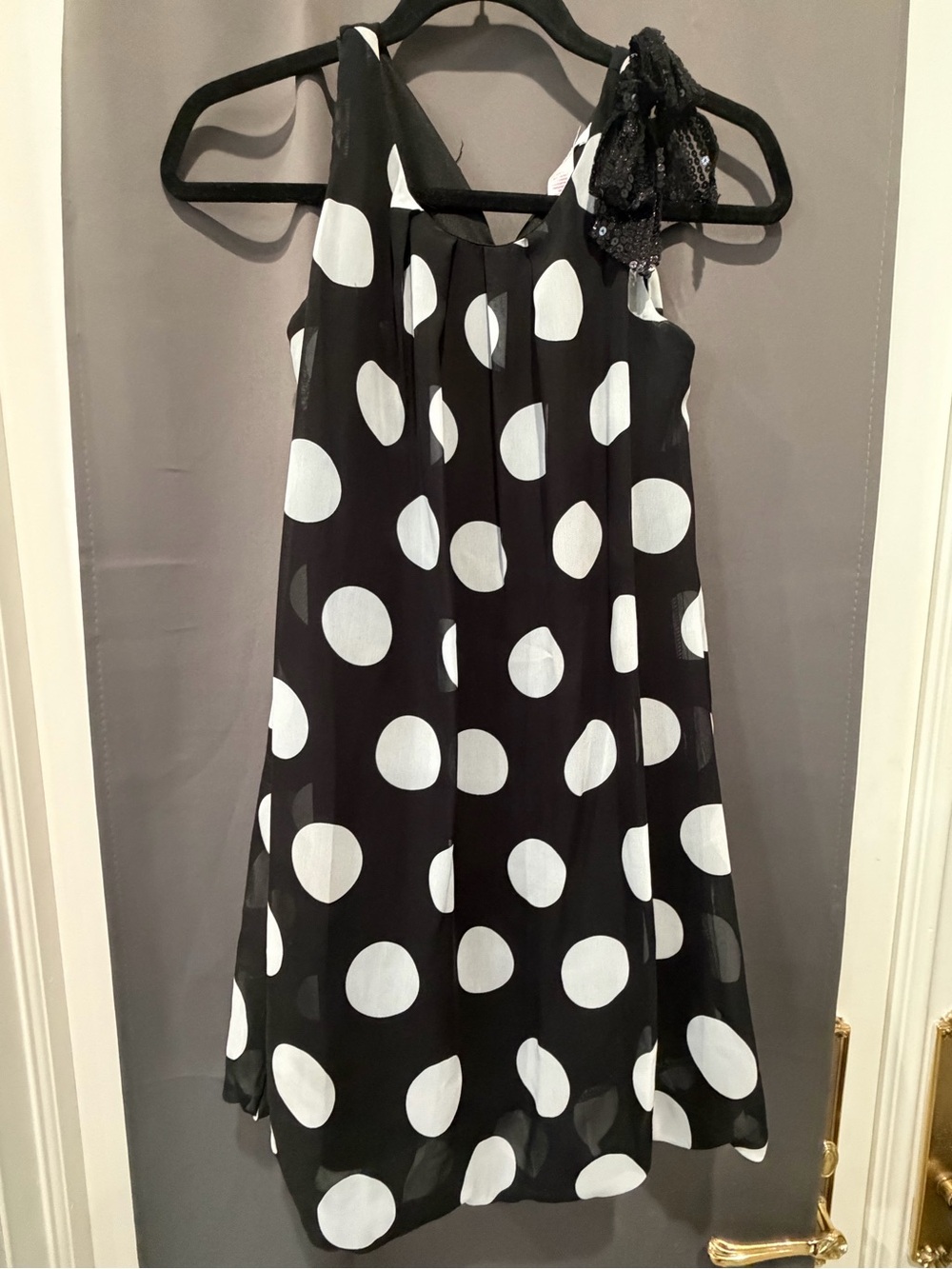 Justice Black and White Polka Dot One-Shoulder Dress with Bow size 12
